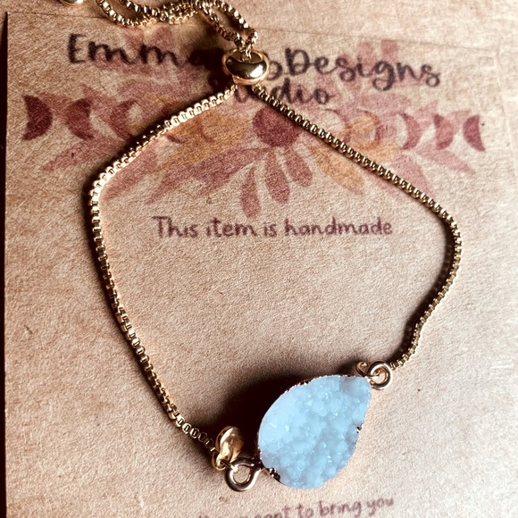 ✨Artisan Clear Crystal Quartz Druzy & 18k Gold Adjustable Bracelet ✨Handmade✨ - Picture 1 of 7